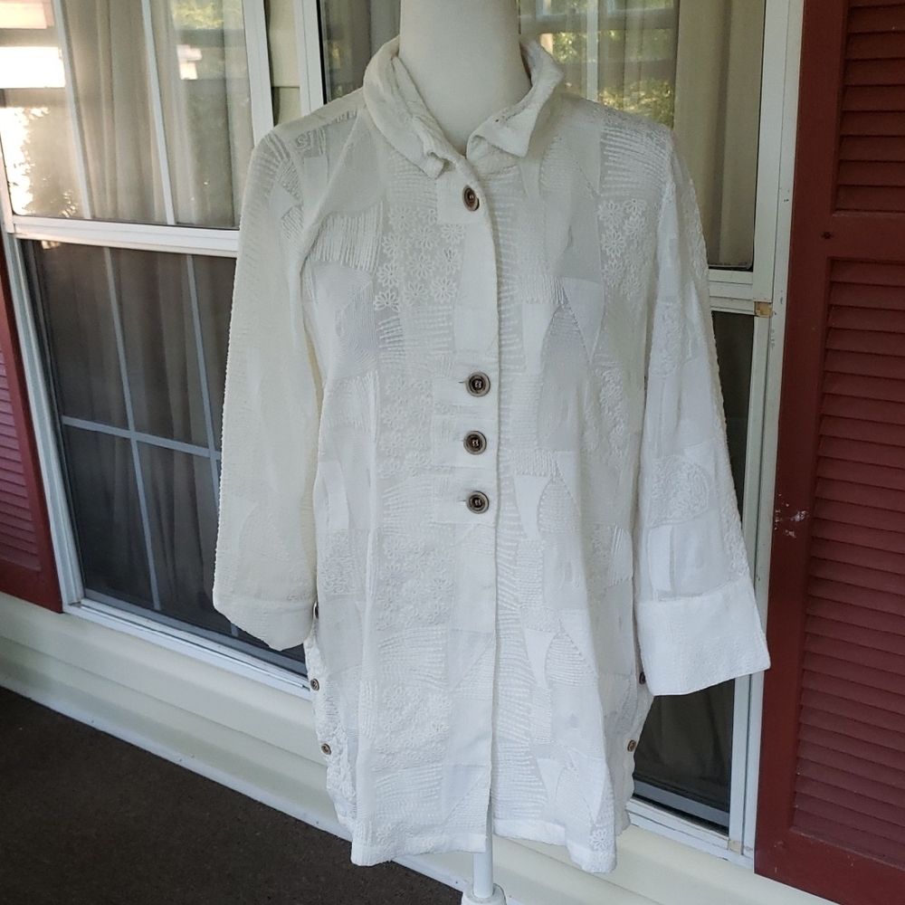 SHARON YOUNG Vintage Simi Sheer Lace And Embroidered White‎ Texture Tunic